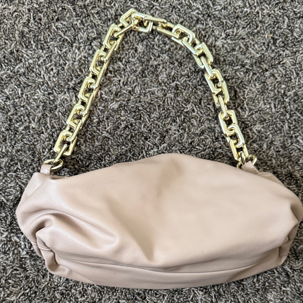Elegant Tan Women's Bag or Clutch with Gold Chain